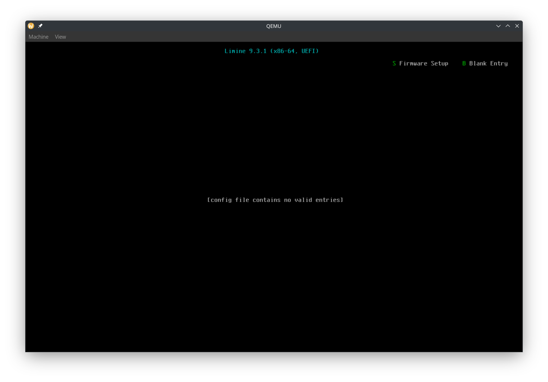 QEMU Screenshot with Limine Menu