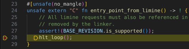 Screenshot of Vscodium with the breakpoint is reached