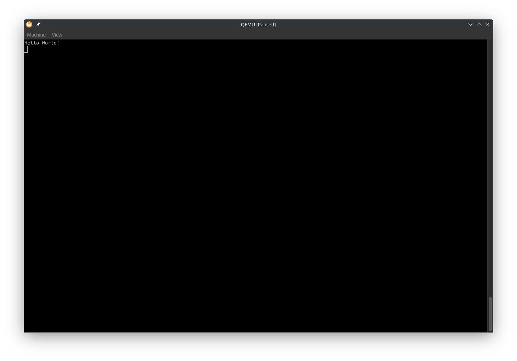 QEMU Screenshot with "Hello World!"
