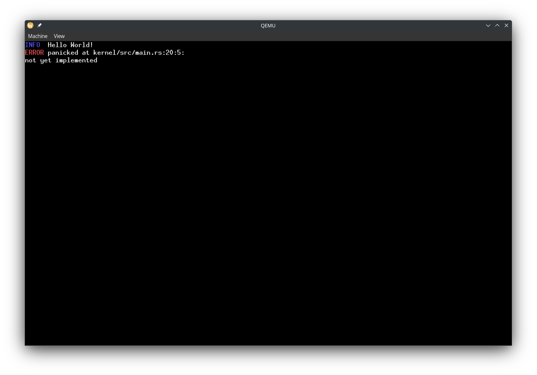 Screenshot of logs on the QEMU screen
