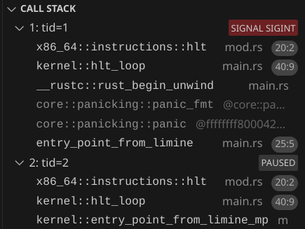 Screenshot of the call stack
